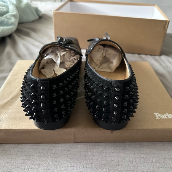 Christian Louboutin Black Tassilo Spike Stud Tassel Leather Loafer - Picture 2 of 8